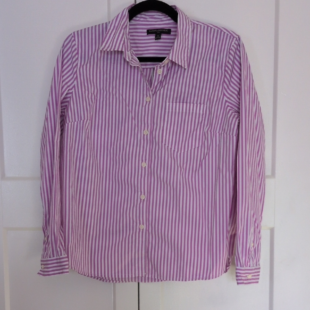 Banana Republic Pink and White Striped Button-Down Shirt